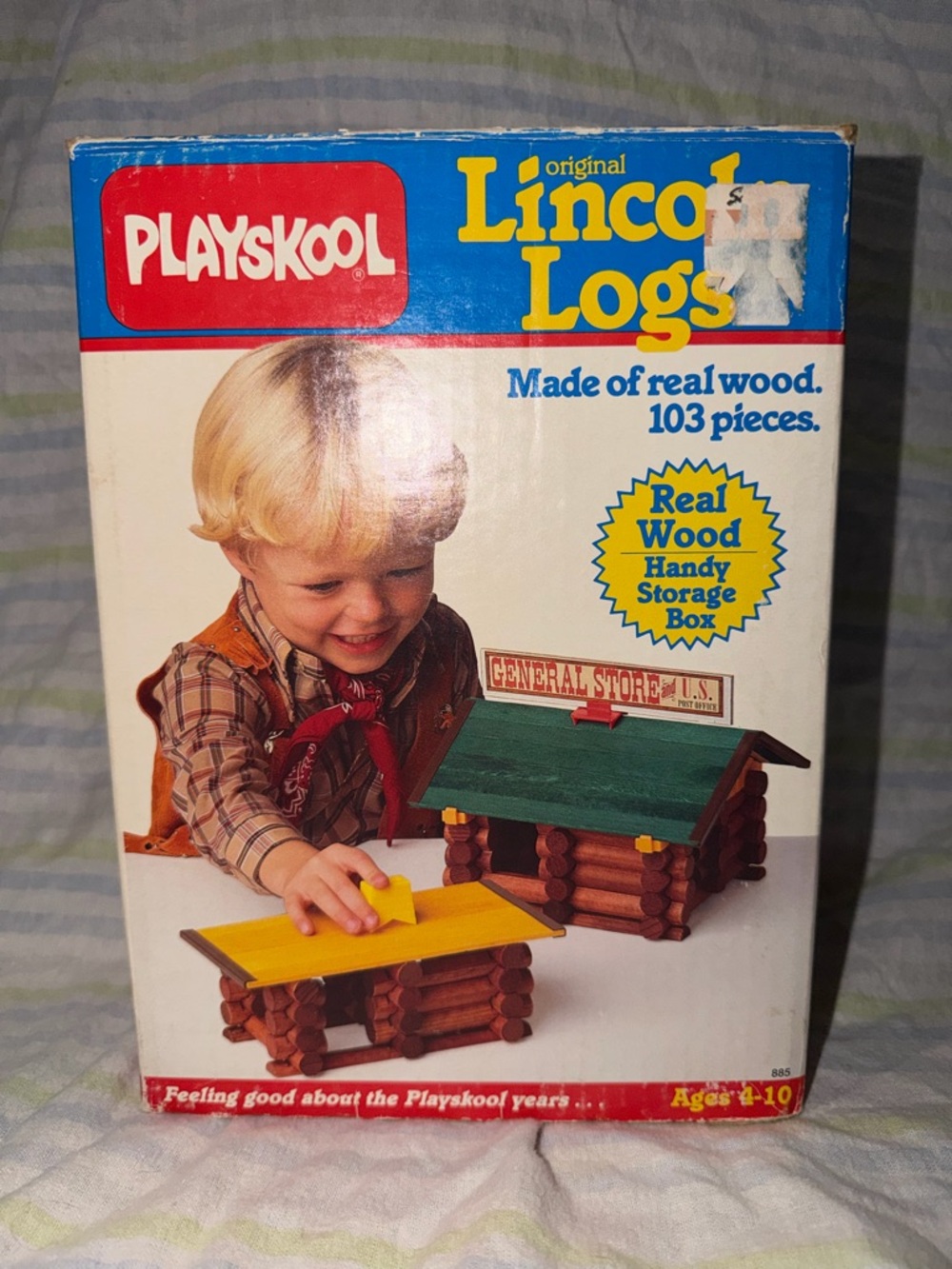 Vintage Playskool Lincoln Logs Set 103 Pieces Real Wood Original Box 1980s Toy